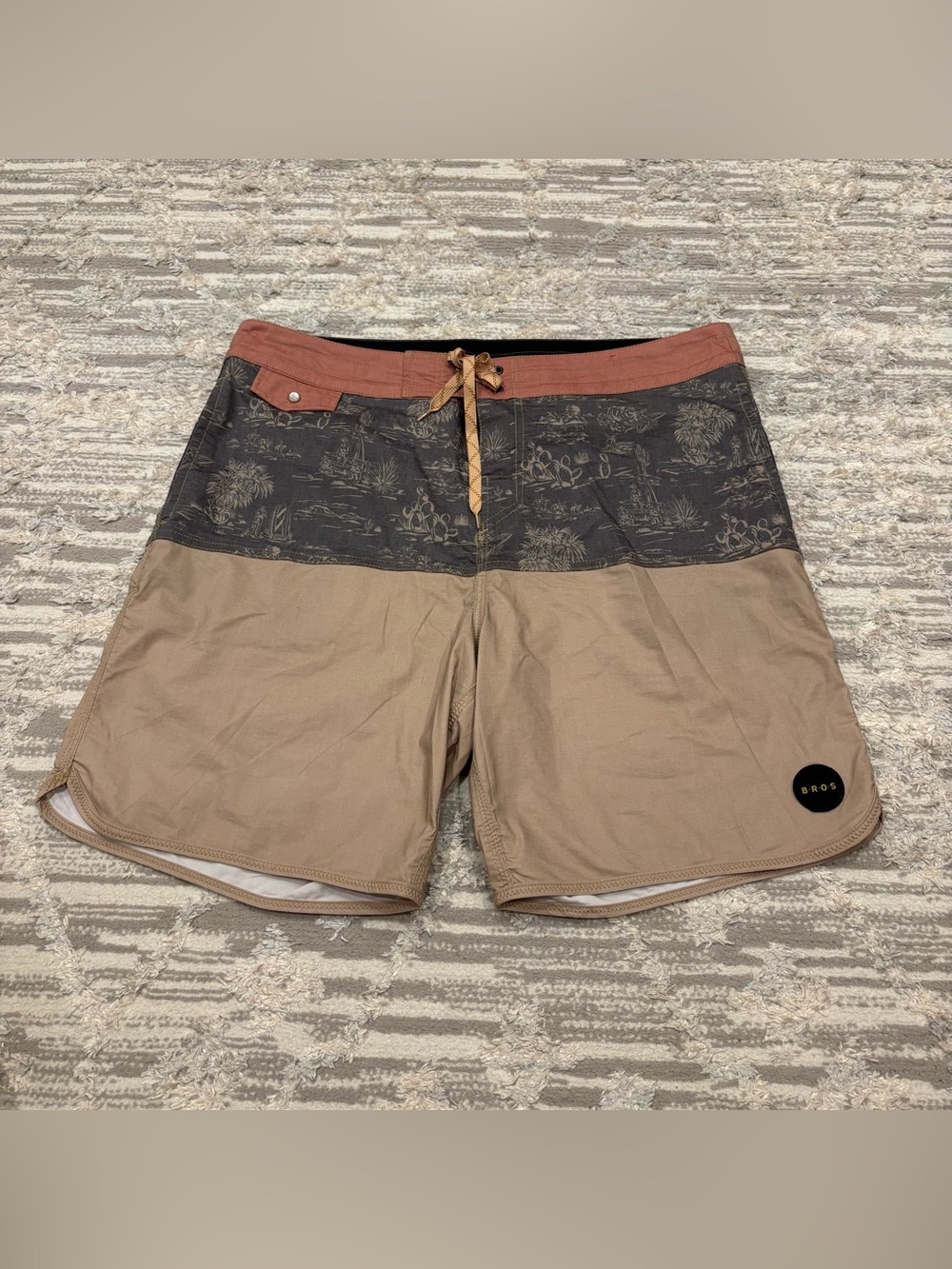 Howler Bros Vaquero Boardshorts Men’s 38 Swim Trunks Posse Print Pearl Snap